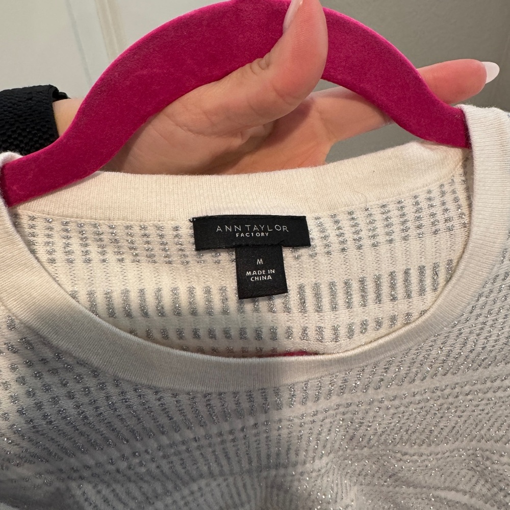 Ann Taylor Factory White and Silver Sweater